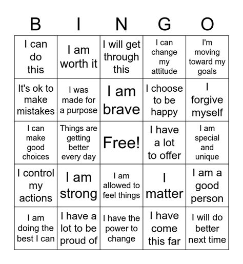 positive self talk bingo.